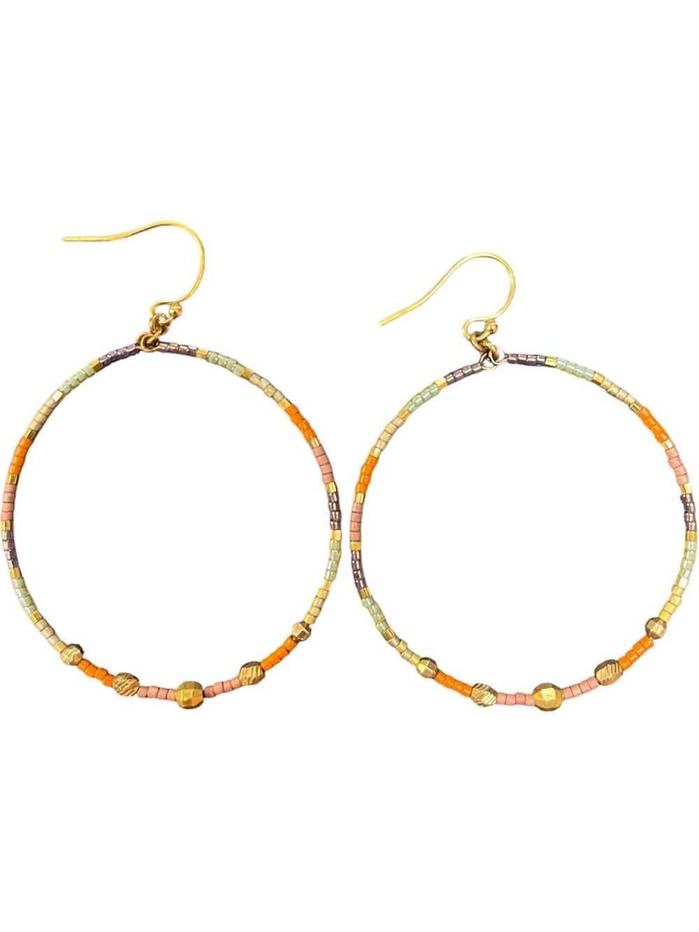 Chan Luu Beaded Multi Mix Hoop Earrings  Pink Orange Gold
